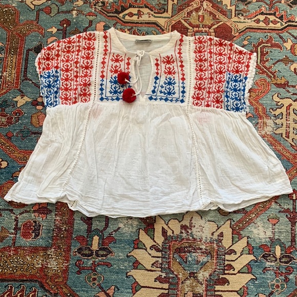 Zara embroidered peasant top blouse boho XS 0 2 EUC - Picture 1 of 5